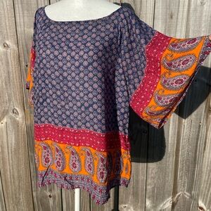 BLL New York Multicolor Paisley Boho Blouse Size Small